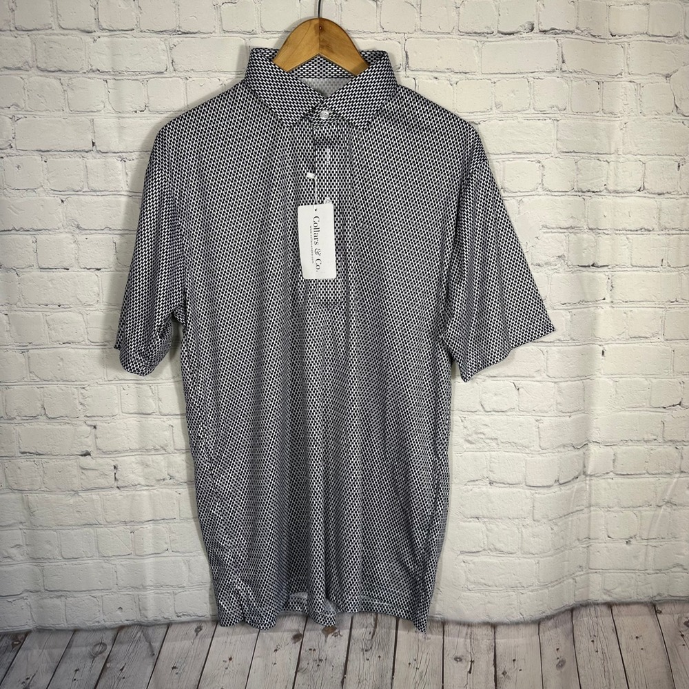 Collars‎ & Co Mens Dress Collar Polo Shirt Black Vantage Stretch Large NEW